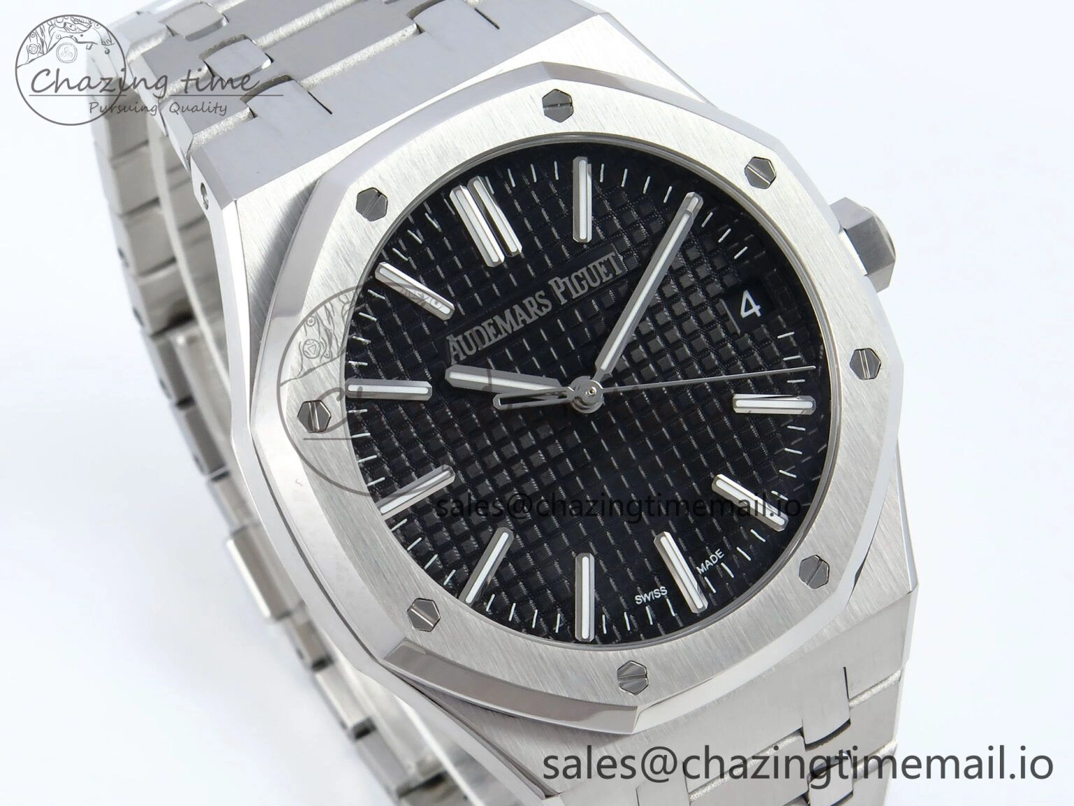 Royal Oak 15510 SS APSF 1:1 Best Edition Black Dial on SS Bracelet SA4302 Super Clone V2 (SW Dial) Sophisticated 4286