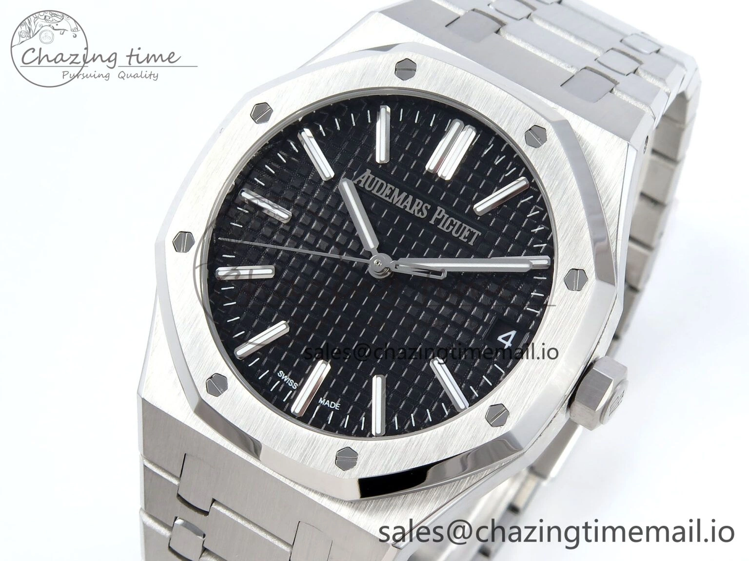 Royal Oak 15510 SS APSF 1:1 Best Edition Black Dial on SS Bracelet SA4302 Super Clone V2 (SW Dial) Sophisticated 4286
