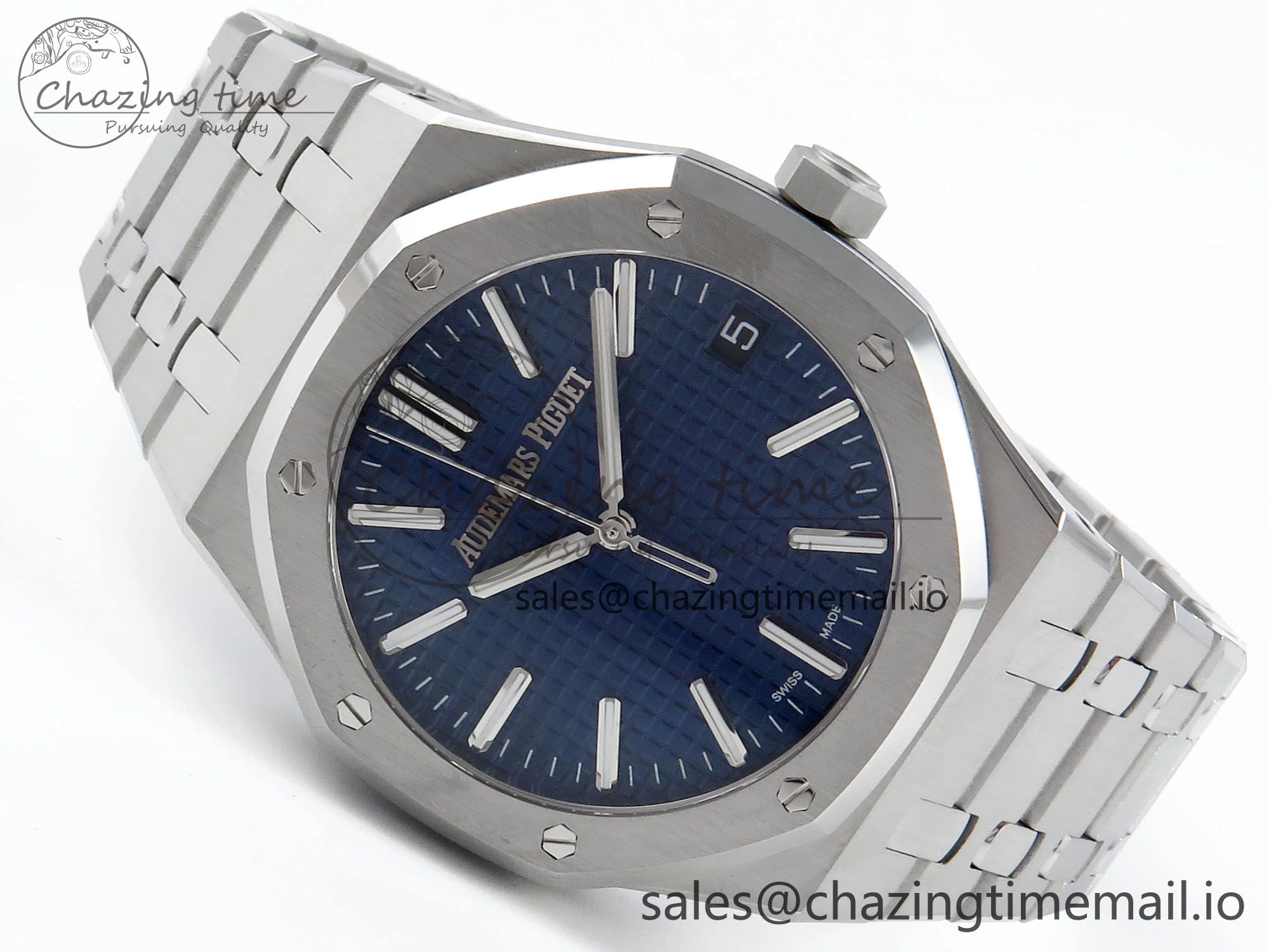 OnTrend Royal Oak 15510 SS APSF 1:1 Best Edition Blue Dial on SS Bracelet SA4302 Super Clone V2 (SW Dial) 4285