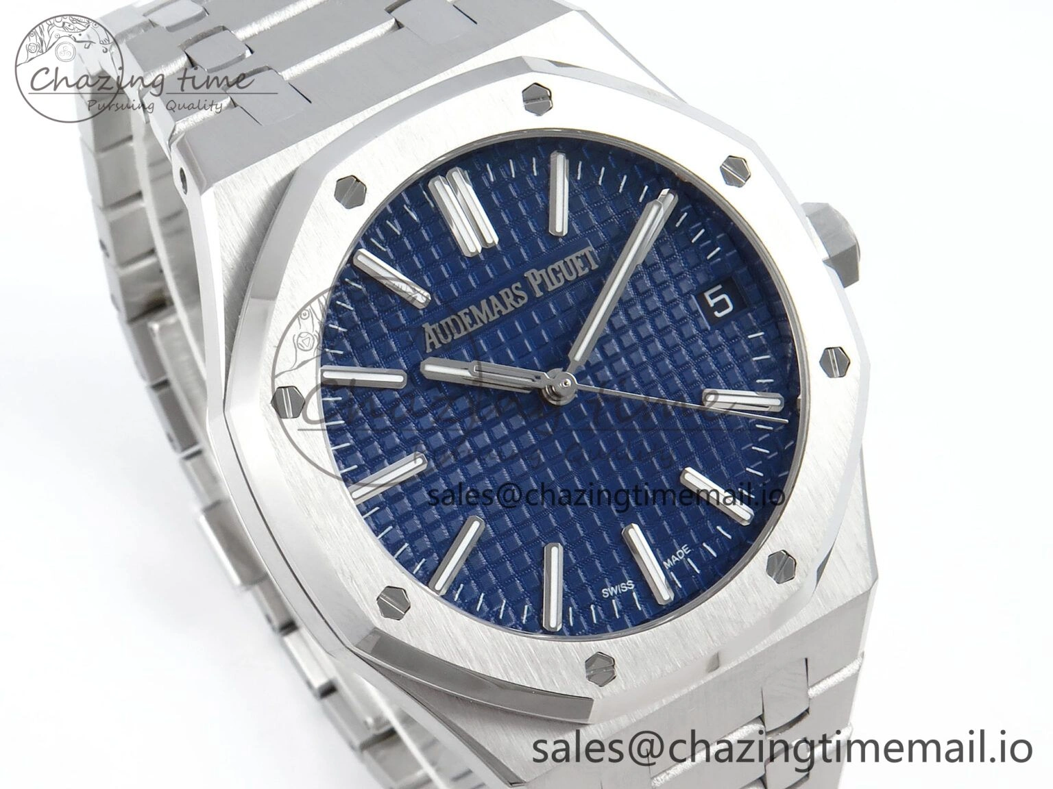 OnTrend Royal Oak 15510 SS APSF 1:1 Best Edition Blue Dial on SS Bracelet SA4302 Super Clone V2 (SW Dial) 4285