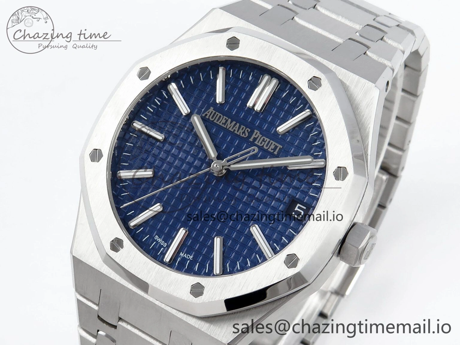 OnTrend Royal Oak 15510 SS APSF 1:1 Best Edition Blue Dial on SS Bracelet SA4302 Super Clone V2 (SW Dial) 4285