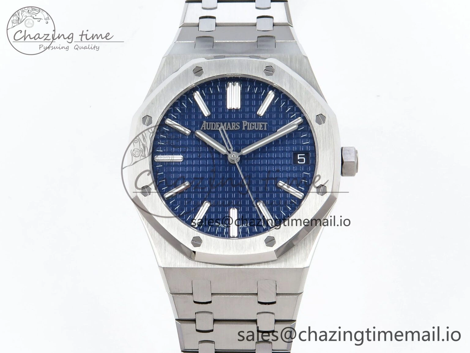 OnTrend Royal Oak 15510 SS APSF 1:1 Best Edition Blue Dial on SS Bracelet SA4302 Super Clone V2 (SW Dial) 4285