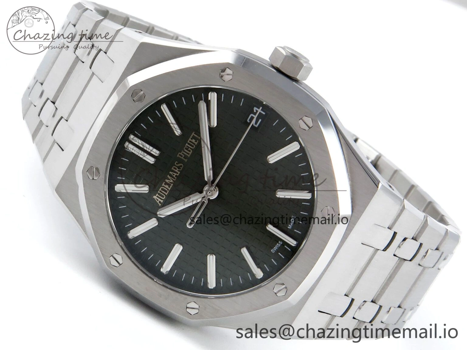 Royal Oak 15510 SS APSF 1:1 Best Edition Green Dial on SS Bracelet SA4302 Super Clone V2 (SW Dial) HighPerformance 4297