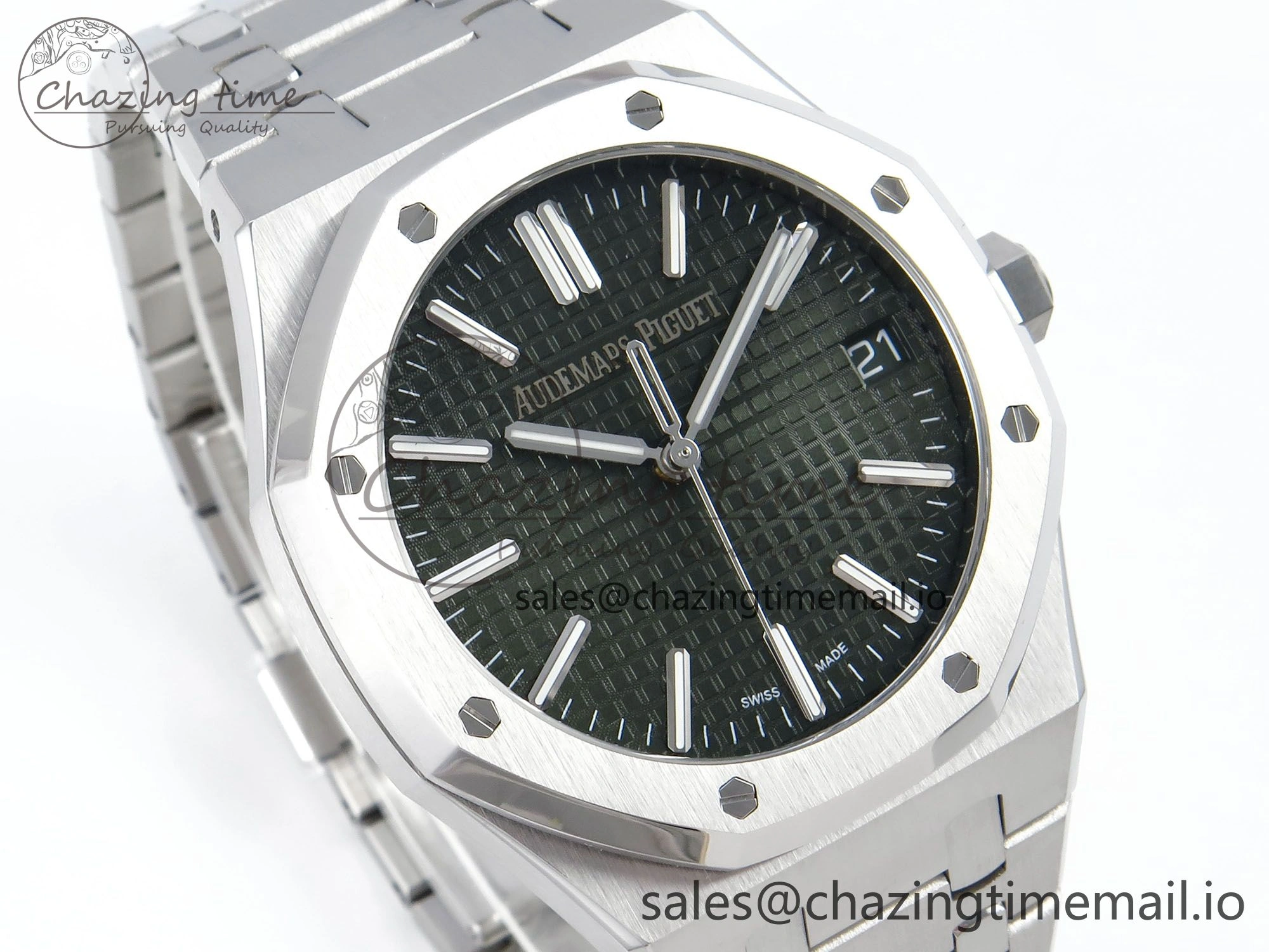 Royal Oak 15510 SS APSF 1:1 Best Edition Green Dial on SS Bracelet SA4302 Super Clone V2 (SW Dial) HighPerformance 4297