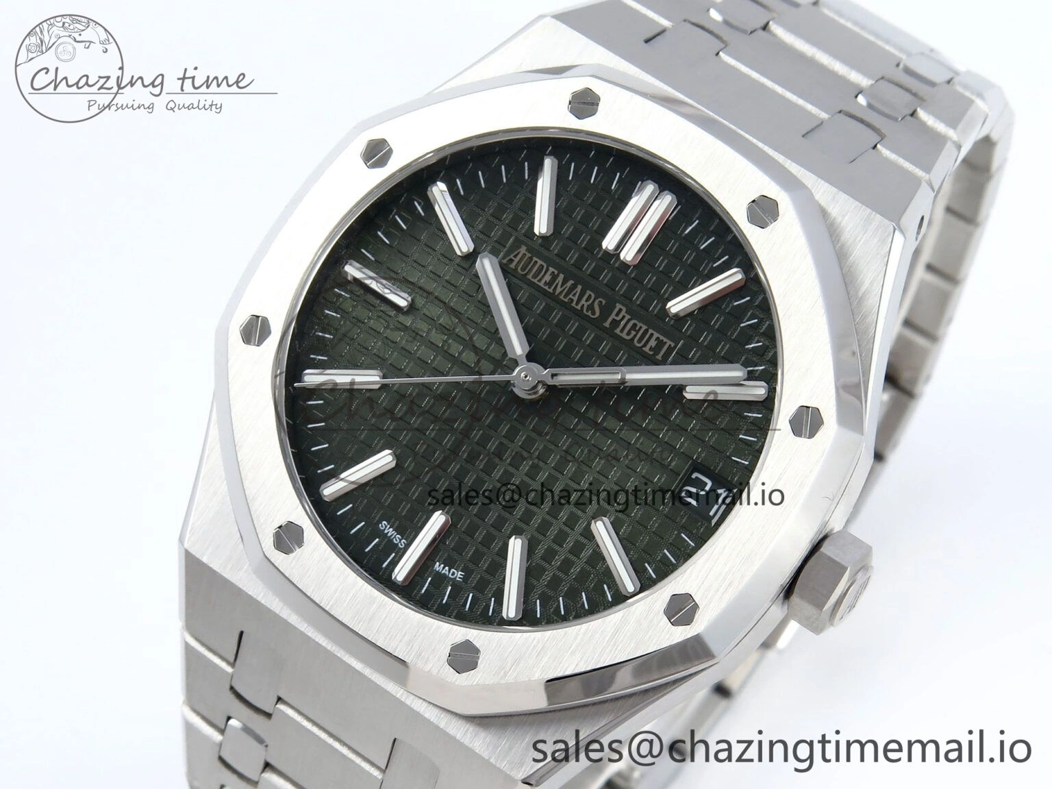 Royal Oak 15510 SS APSF 1:1 Best Edition Green Dial on SS Bracelet SA4302 Super Clone V2 (SW Dial) HighPerformance 4297