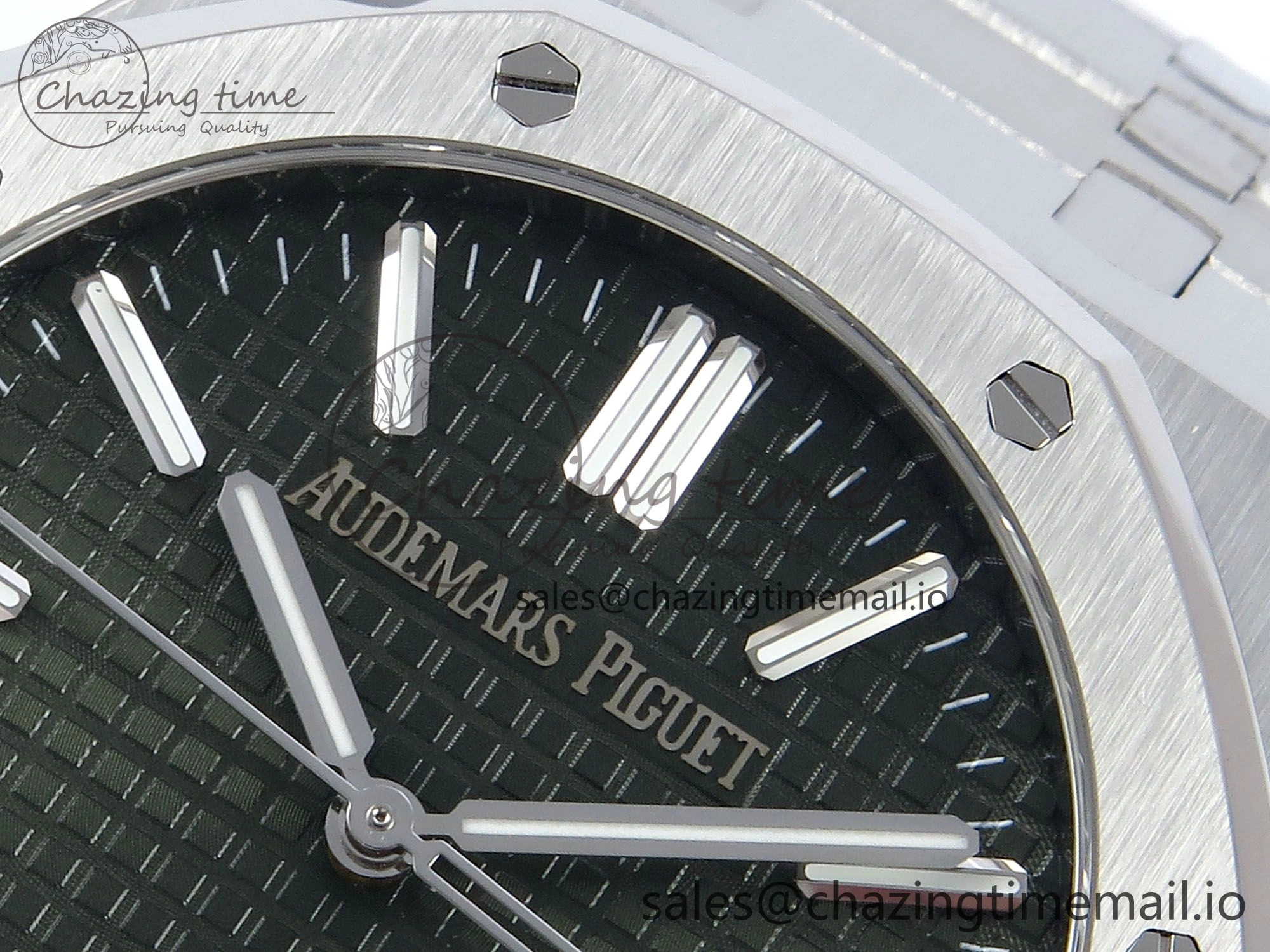 Royal Oak 15510 SS APSF 1:1 Best Edition Green Dial on SS Bracelet SA4302 Super Clone V2 (SW Dial) HighPerformance 4297