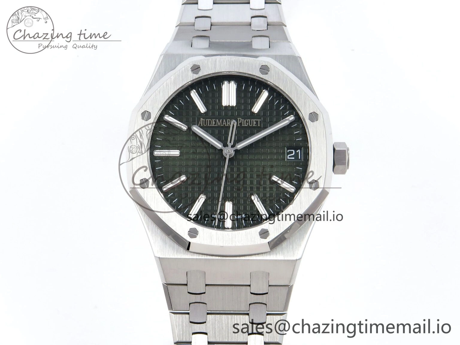 Royal Oak 15510 SS APSF 1:1 Best Edition Green Dial on SS Bracelet SA4302 Super Clone V2 (SW Dial) HighPerformance 4297