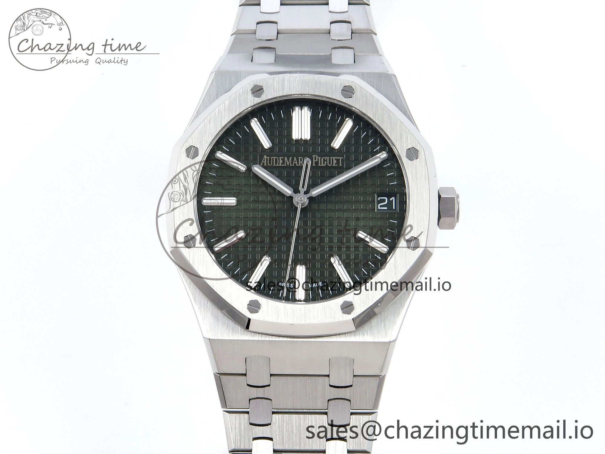 Royal Oak 15510 SS APSF 1:1 Best Edition Green Dial on SS Bracelet SA4302 Super Clone V2 (SW Dial) HighPerformance 4297