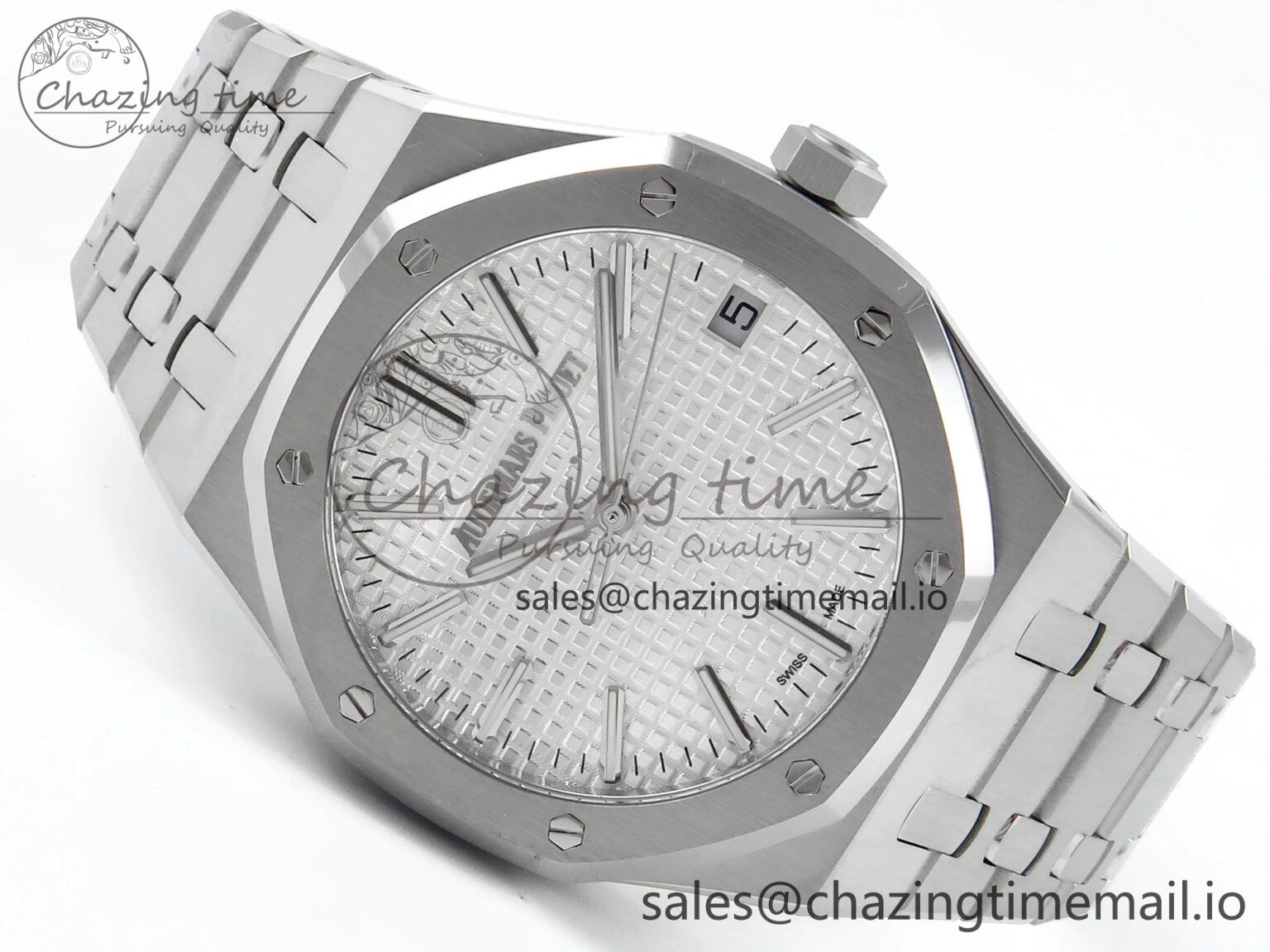 Royal Oak 15510 SS APSF 1:1 Best Edition White Dial on SS Bracelet SA4302 Super Clone V2 (SW Dial) MoistureWicking 4287