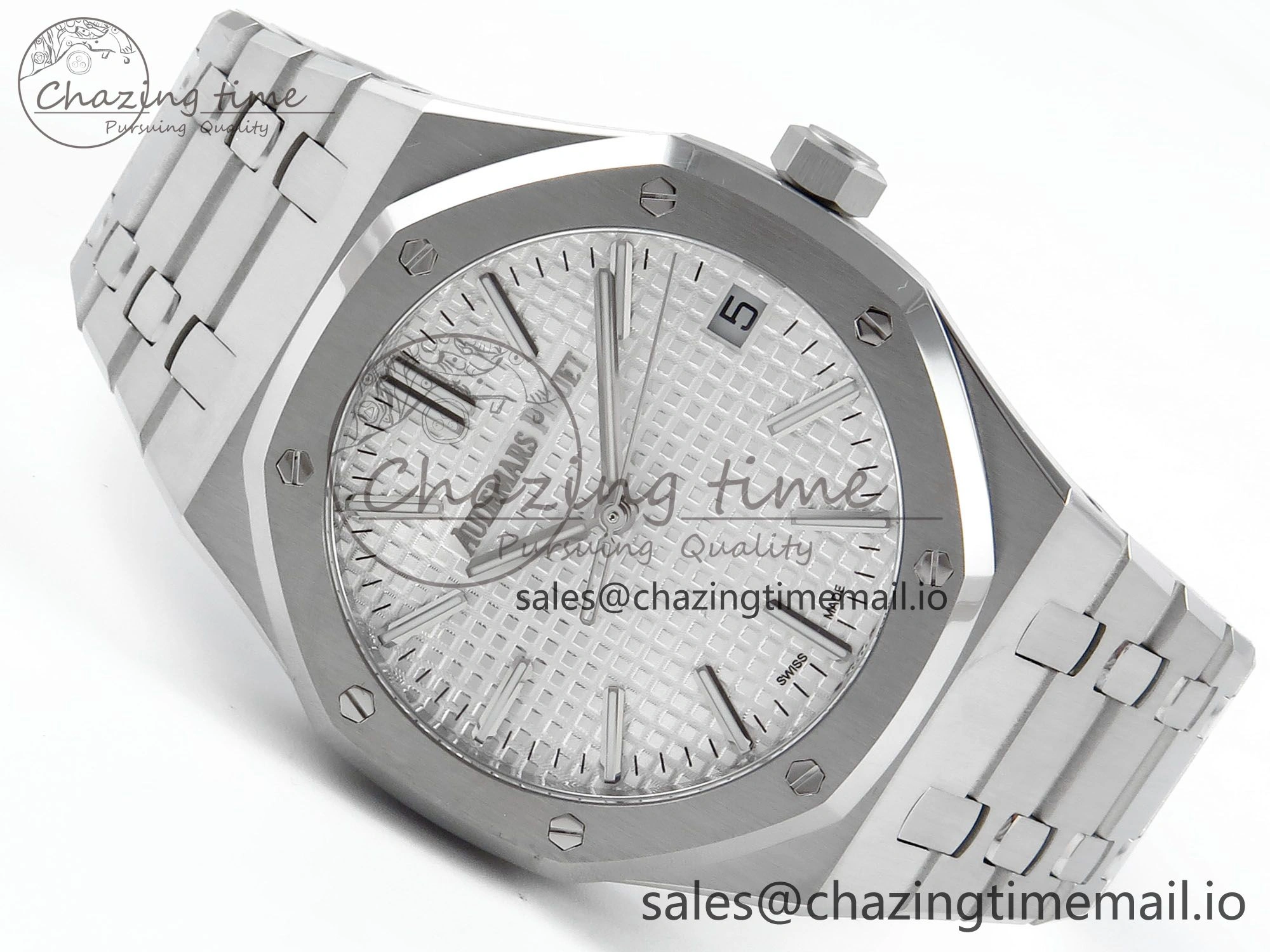Royal Oak 15510 SS APSF 1:1 Best Edition White Dial on SS Bracelet SA4302 Super Clone V2 (SW Dial) MoistureWicking 4287