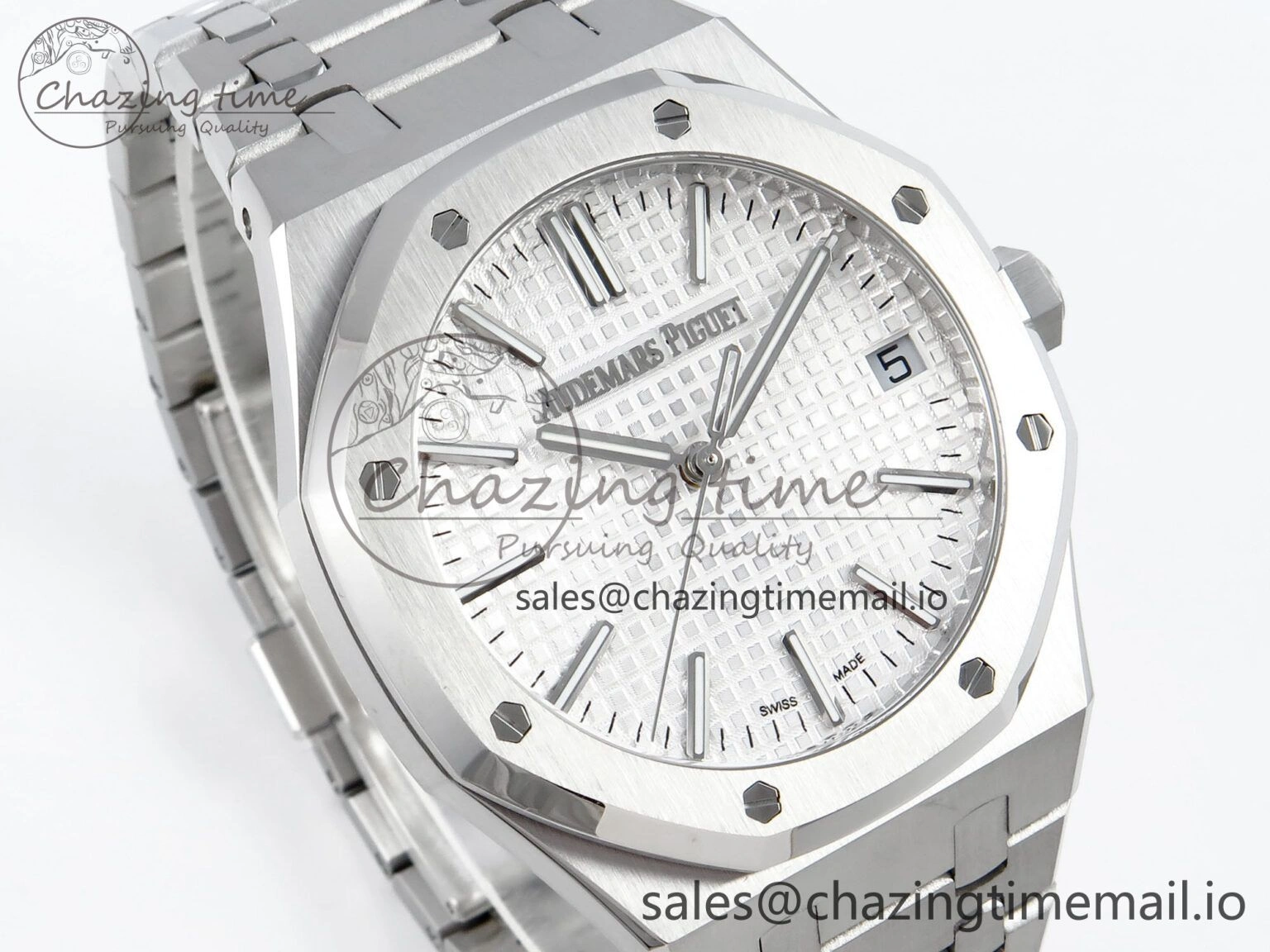 Royal Oak 15510 SS APSF 1:1 Best Edition White Dial on SS Bracelet SA4302 Super Clone V2 (SW Dial) MoistureWicking 4287