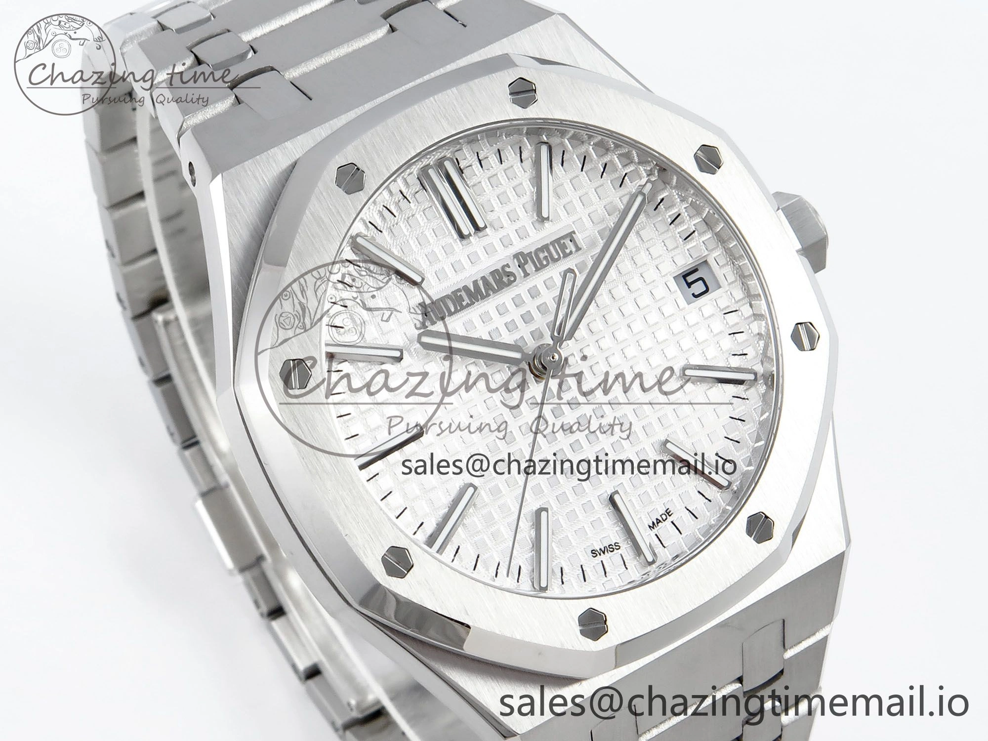 Royal Oak 15510 SS APSF 1:1 Best Edition White Dial on SS Bracelet SA4302 Super Clone V2 (SW Dial) MoistureWicking 4287