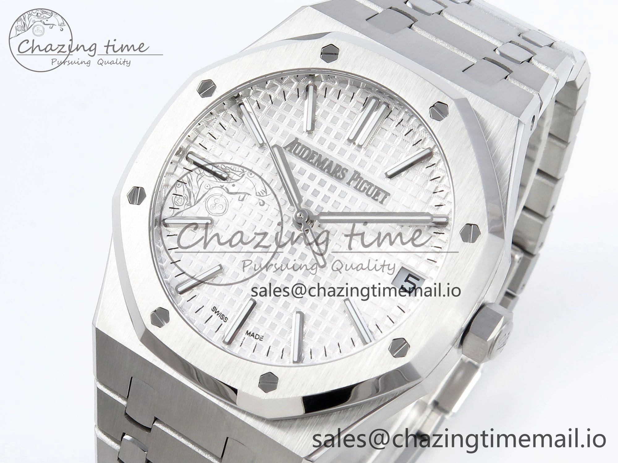 Royal Oak 15510 SS APSF 1:1 Best Edition White Dial on SS Bracelet SA4302 Super Clone V2 (SW Dial) MoistureWicking 4287