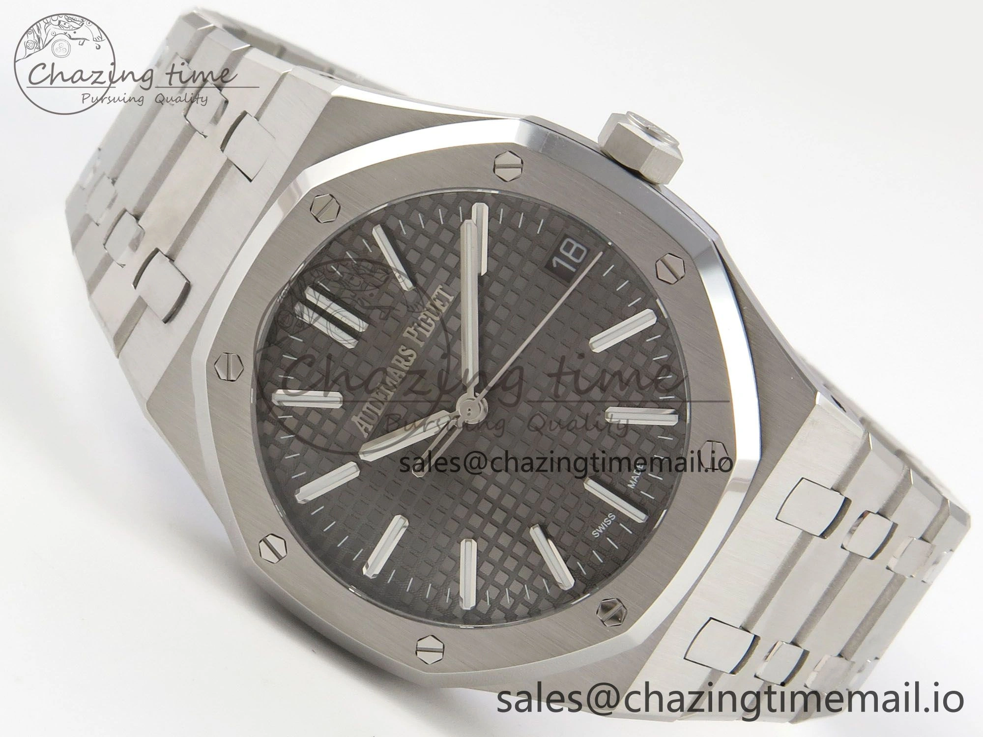 GoAnywhere Royal Oak 15510 SS TWSF Best Edition Gray Textured Dial on SS Bracelet SA4302 Super Clone 4246