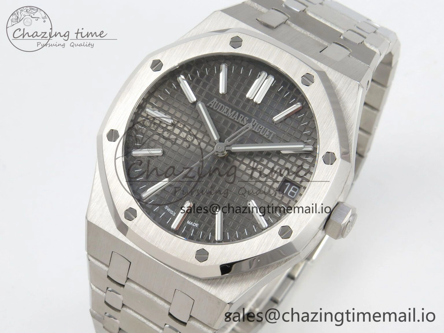 GoAnywhere Royal Oak 15510 SS TWSF Best Edition Gray Textured Dial on SS Bracelet SA4302 Super Clone 4246
