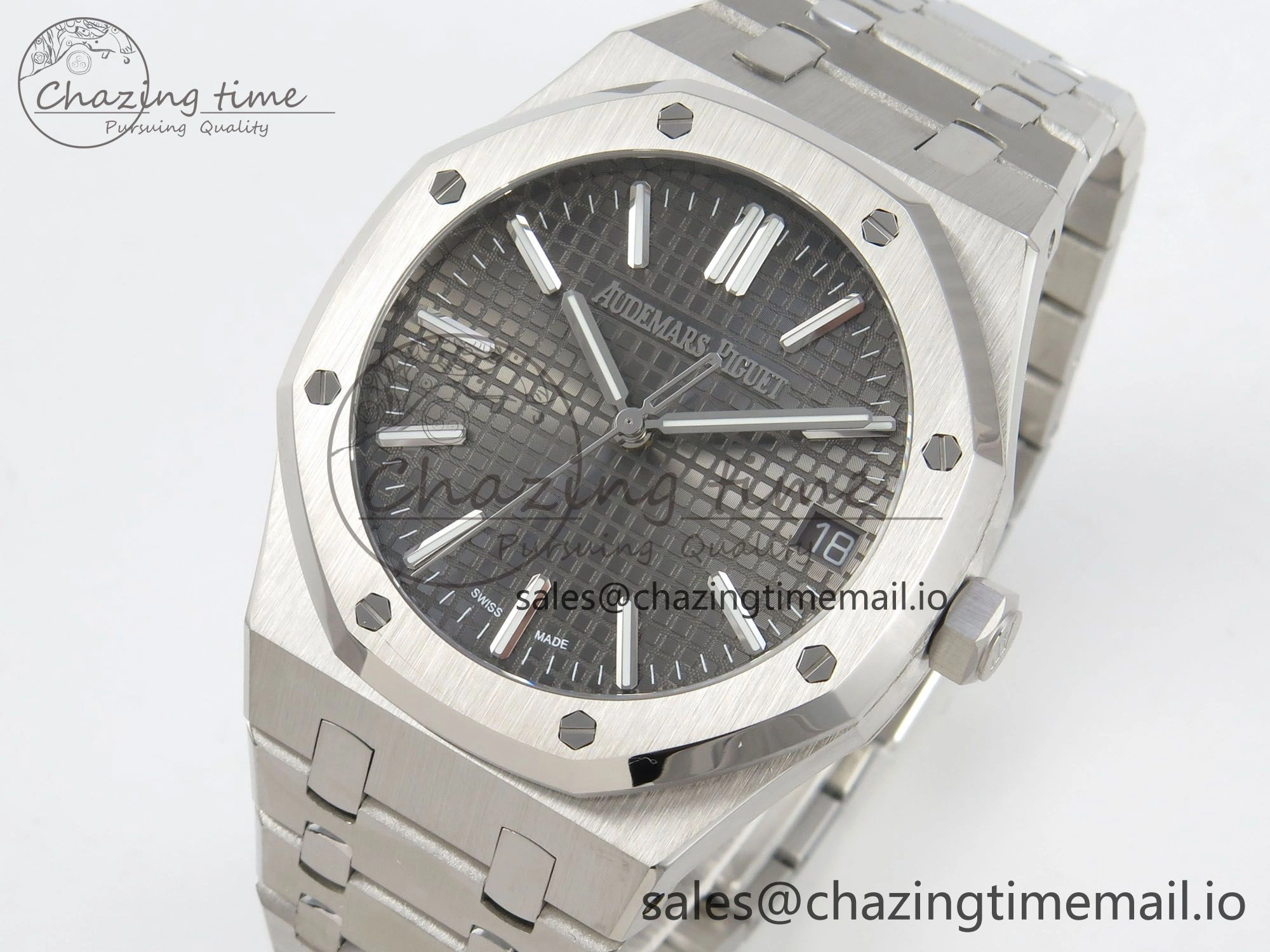 GoAnywhere Royal Oak 15510 SS TWSF Best Edition Gray Textured Dial on SS Bracelet SA4302 Super Clone 4246