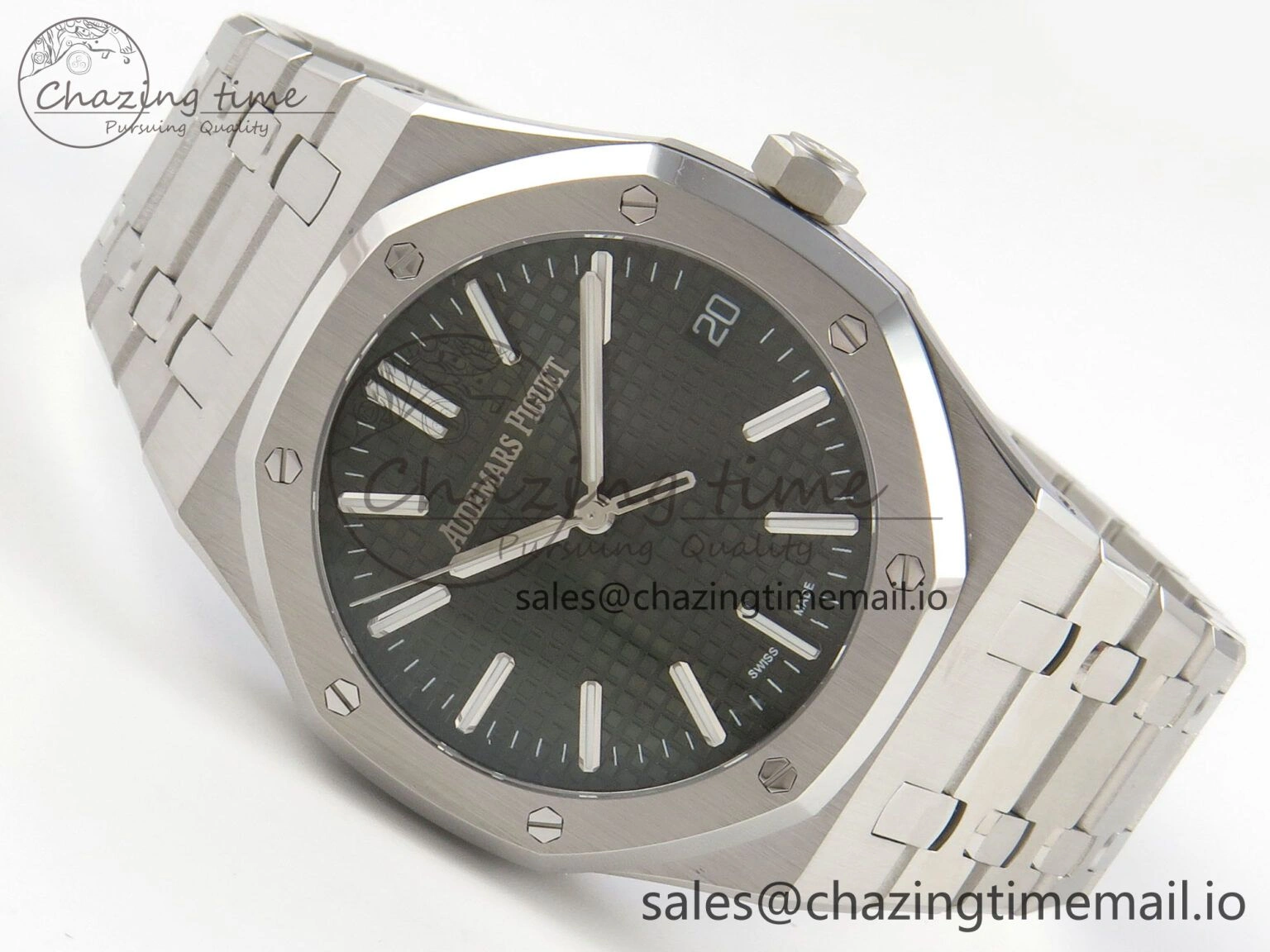 TimelessDesign Royal Oak 15510 SS TWSF Best Edition Green Textured Dial on SS Bracelet SA4302 Super Clone 4248