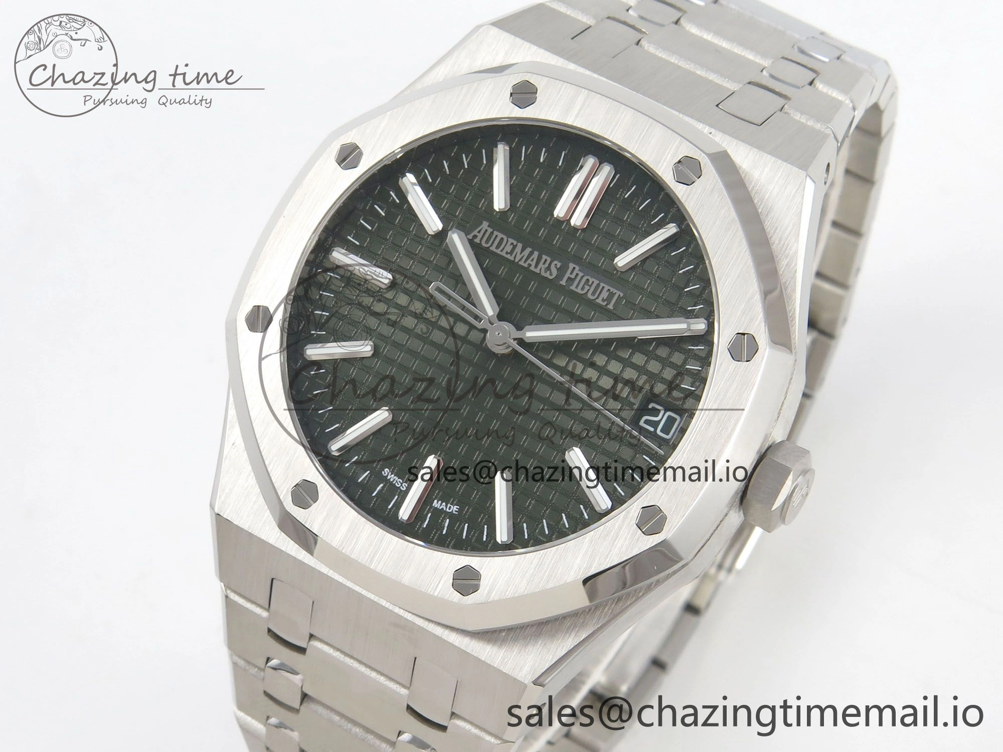 TimelessDesign Royal Oak 15510 SS TWSF Best Edition Green Textured Dial on SS Bracelet SA4302 Super Clone 4248