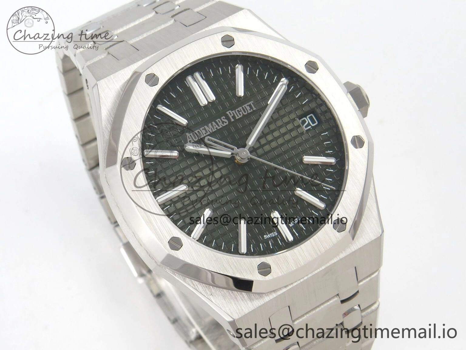 TimelessDesign Royal Oak 15510 SS TWSF Best Edition Green Textured Dial on SS Bracelet SA4302 Super Clone 4248