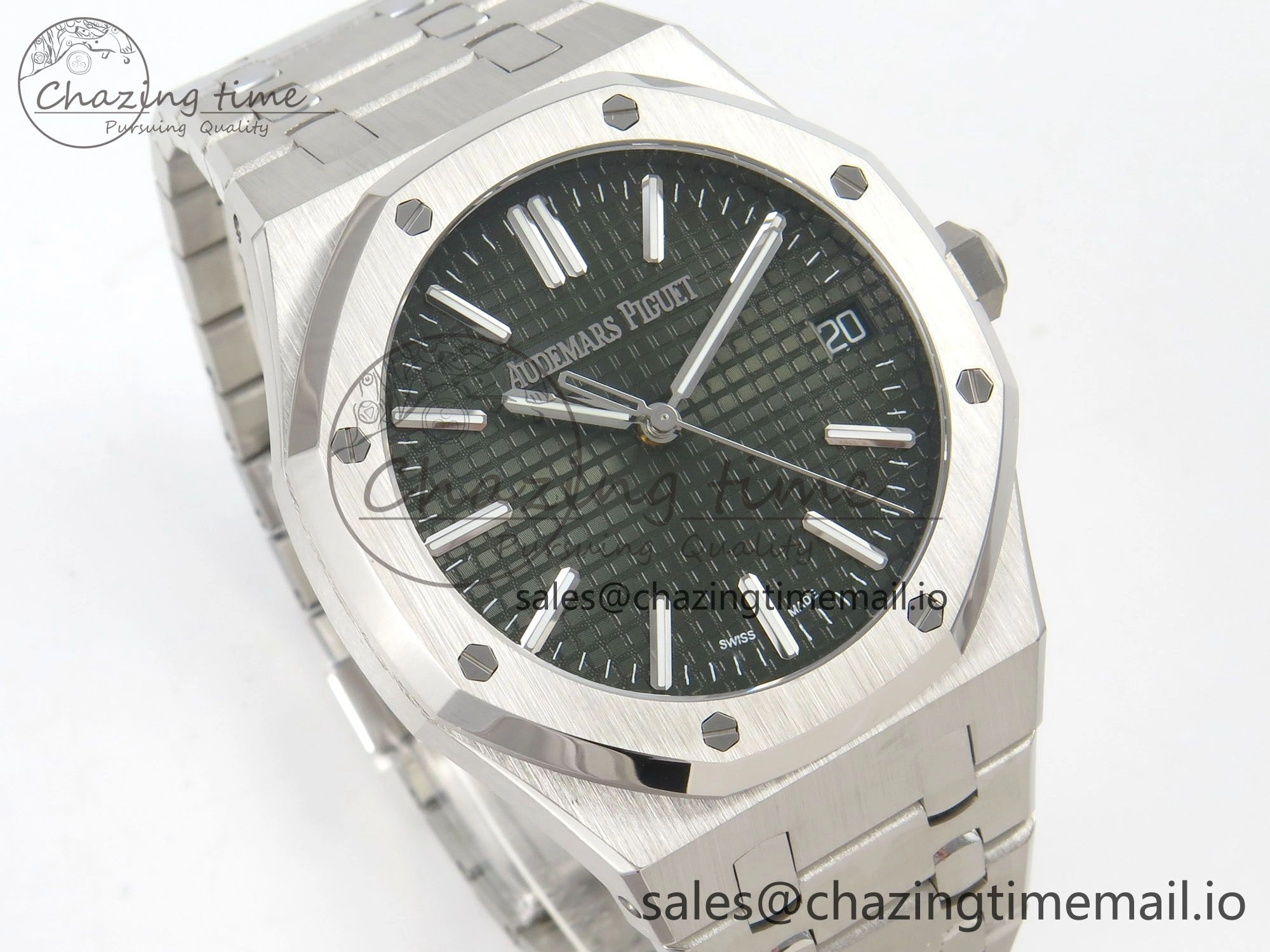 TimelessDesign Royal Oak 15510 SS TWSF Best Edition Green Textured Dial on SS Bracelet SA4302 Super Clone 4248
