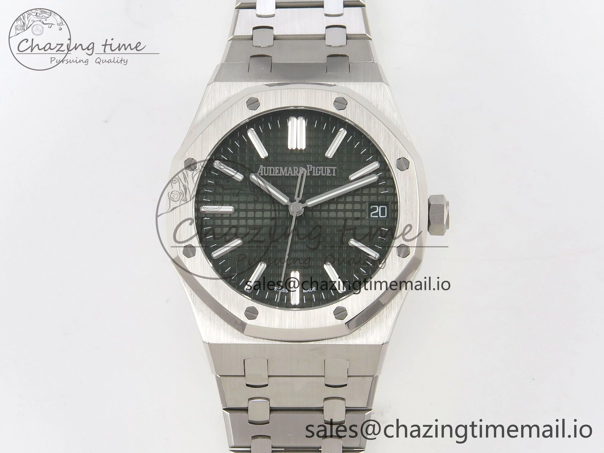 TimelessDesign Royal Oak 15510 SS TWSF Best Edition Green Textured Dial on SS Bracelet SA4302 Super Clone 4248