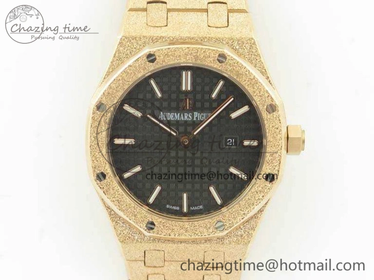 Royal Oak 33mm 15000 Satin-Polished RG OM Best Edition Black Dial On RG Bracelet Quartz Resilient 10729