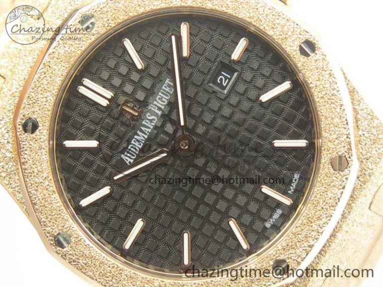 Royal Oak 33mm 15000 Satin-Polished RG OM Best Edition Black Dial On RG Bracelet Quartz Resilient 10729
