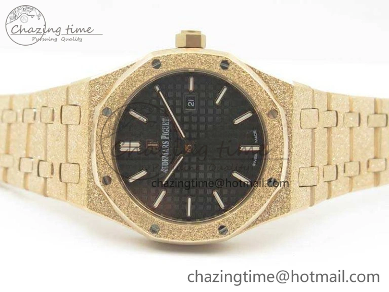 Royal Oak 33mm 15000 Satin-Polished RG OM Best Edition Black Dial On RG Bracelet Quartz Resilient 10729