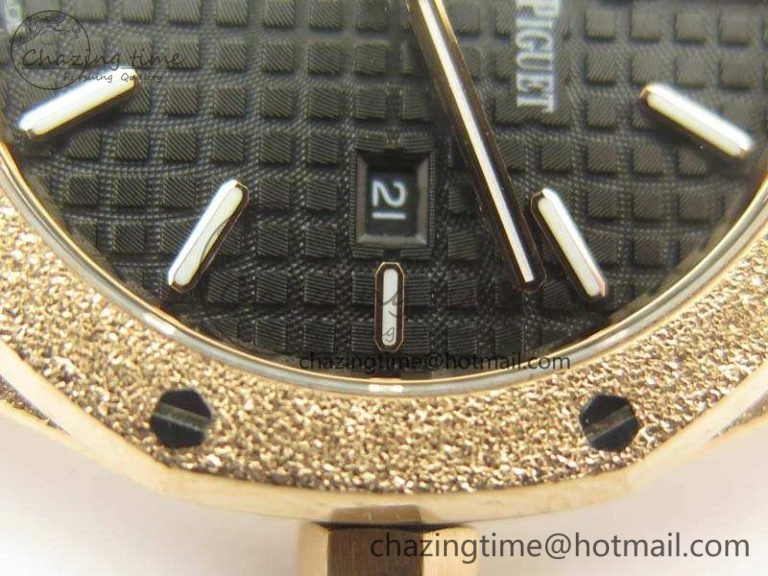 Royal Oak 33mm 15000 Satin-Polished RG OM Best Edition Black Dial On RG Bracelet Quartz Resilient 10729