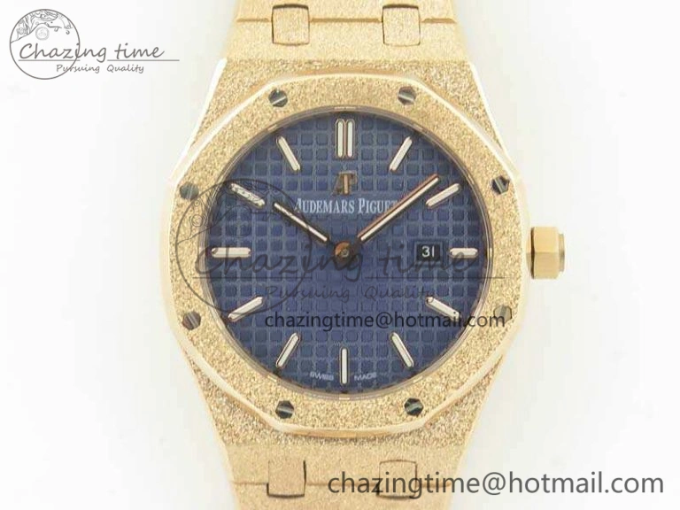 Tailored Royal Oak 33mm 15000 Satin-Polished RG OM Best Edition Blue Dial On RG Bracelet Quartz 10733