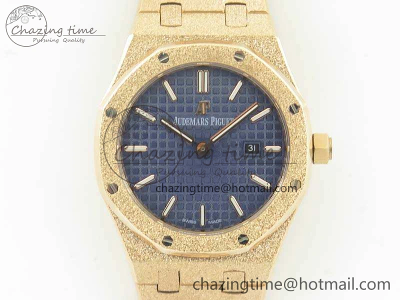 Original Royal Oak 33mm 15000 Satin-Polished RG OM Best Edition Blue Dial On RG Bracelet Quartz 4961