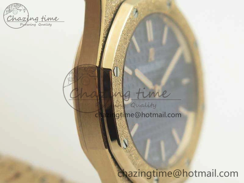 Original Royal Oak 33mm 15000 Satin-Polished RG OM Best Edition Blue Dial On RG Bracelet Quartz 4961