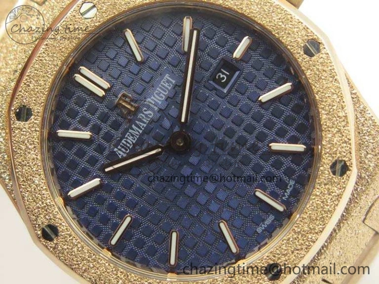 Original Royal Oak 33mm 15000 Satin-Polished RG OM Best Edition Blue Dial On RG Bracelet Quartz 4961