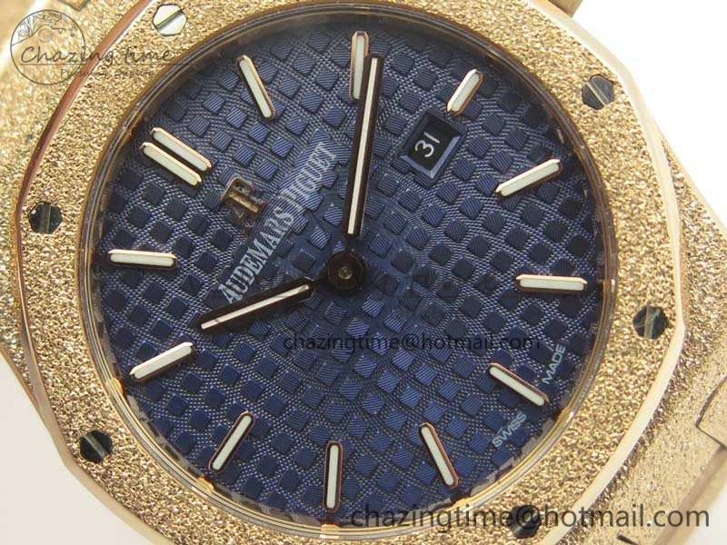 Original Royal Oak 33mm 15000 Satin-Polished RG OM Best Edition Blue Dial On RG Bracelet Quartz 4961