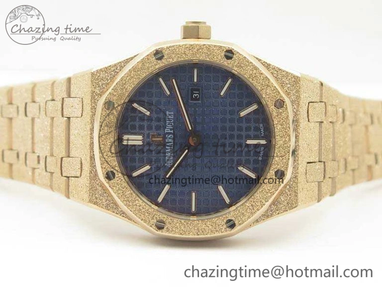 Original Royal Oak 33mm 15000 Satin-Polished RG OM Best Edition Blue Dial On RG Bracelet Quartz 4961
