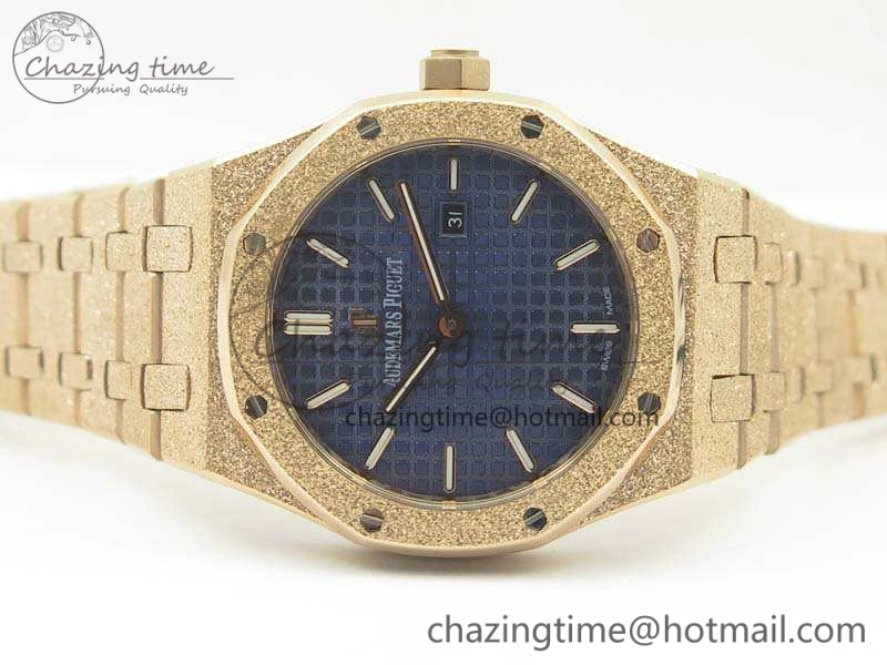 Original Royal Oak 33mm 15000 Satin-Polished RG OM Best Edition Blue Dial On RG Bracelet Quartz 4961