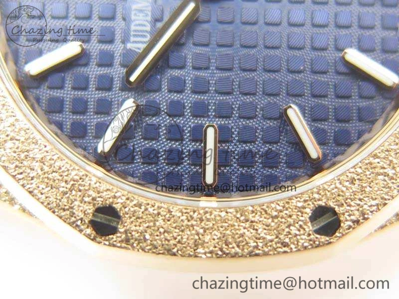 Original Royal Oak 33mm 15000 Satin-Polished RG OM Best Edition Blue Dial On RG Bracelet Quartz 4961