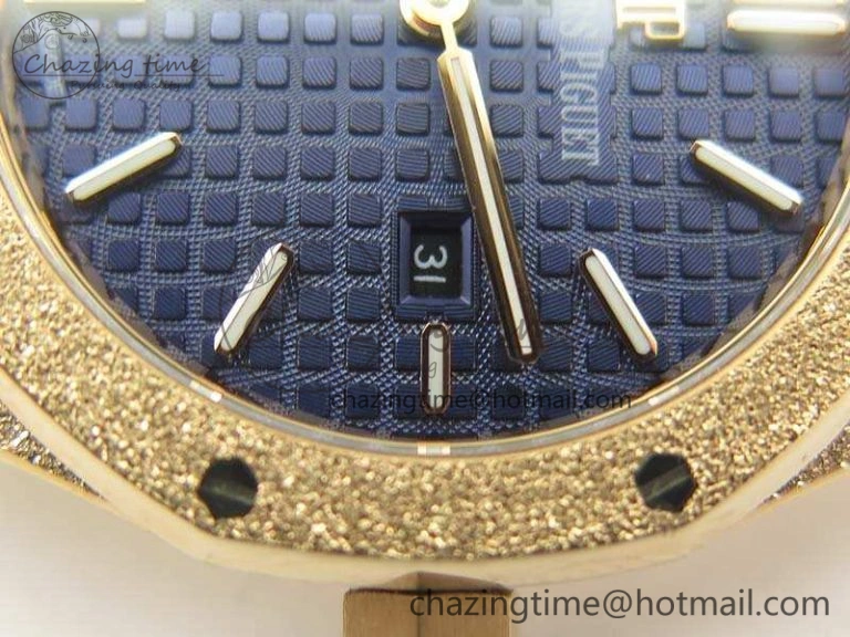 Original Royal Oak 33mm 15000 Satin-Polished RG OM Best Edition Blue Dial On RG Bracelet Quartz 4961