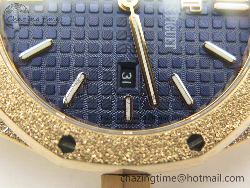 Original Royal Oak 33mm 15000 Satin-Polished RG OM Best Edition Blue Dial On RG Bracelet Quartz 4961