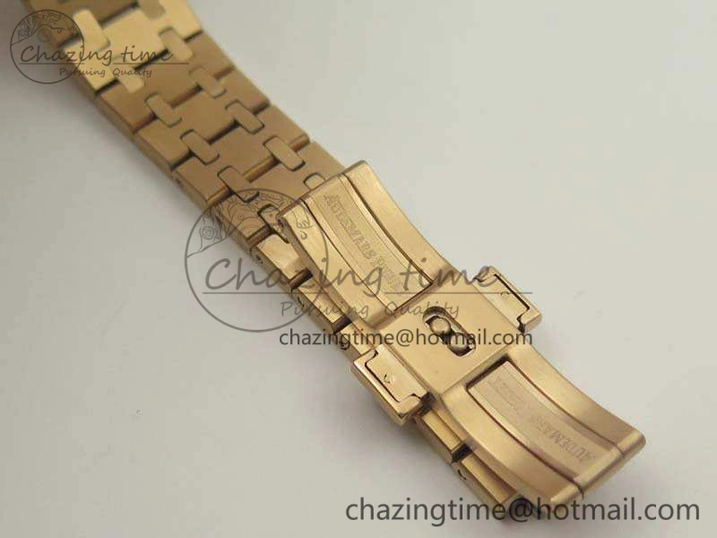 Original Royal Oak 33mm 15000 Satin-Polished RG OM Best Edition Blue Dial On RG Bracelet Quartz 4961