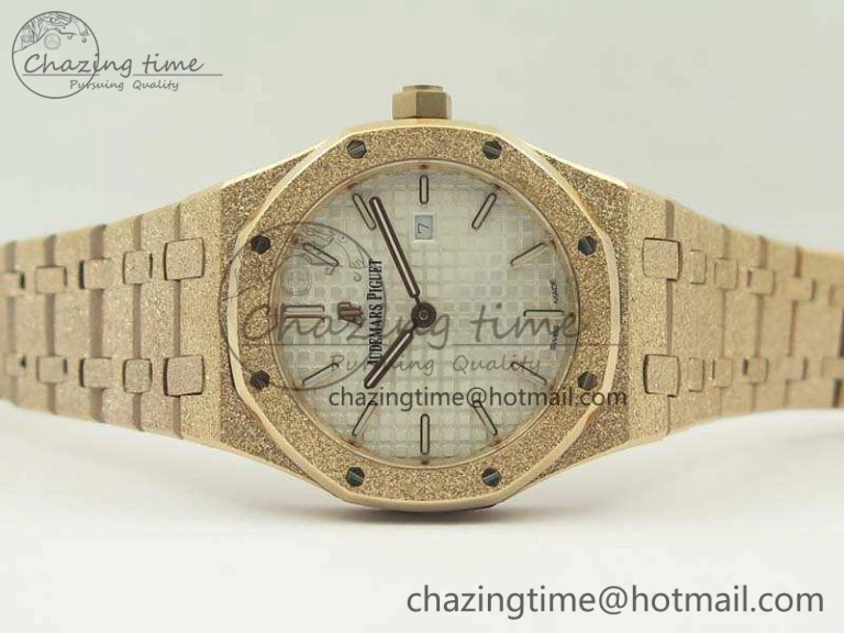 Royal Oak 33mm 15000 Satin-Polished RG OM Best Edition White Dial On RG Bracelet Quartz Stretchable 10730