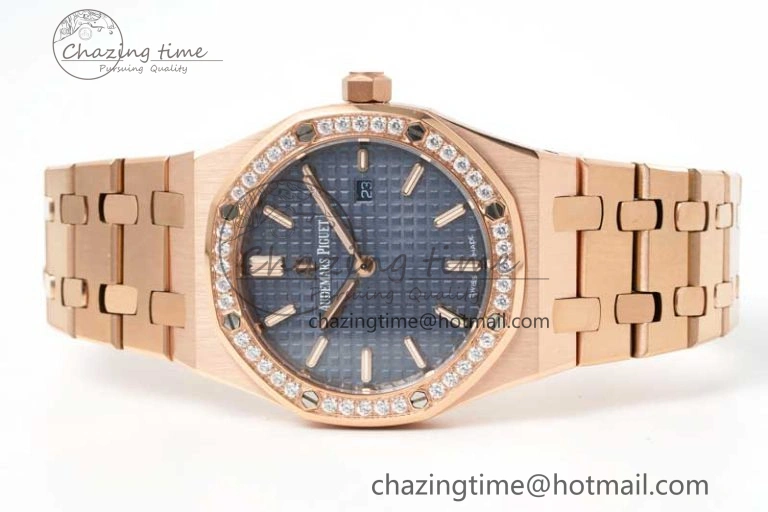 Royal Oak 33mm Ladies RG 8F Best Edition Blue Dial Diamonds Bezel on RG Bracelet Quartz Stylish 4786