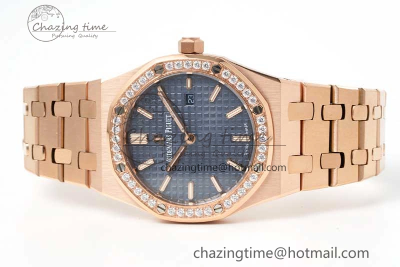 Royal Oak 33mm Ladies RG 8F Best Edition Blue Dial Diamonds Bezel on RG Bracelet Quartz Stylish 4786