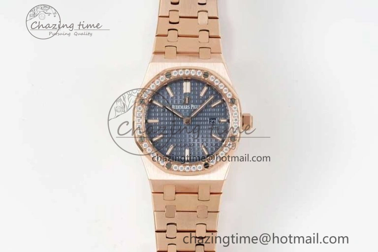 Royal Oak 33mm Ladies RG 8F Best Edition Blue Dial Diamonds Bezel on RG Bracelet Quartz Stylish 4786