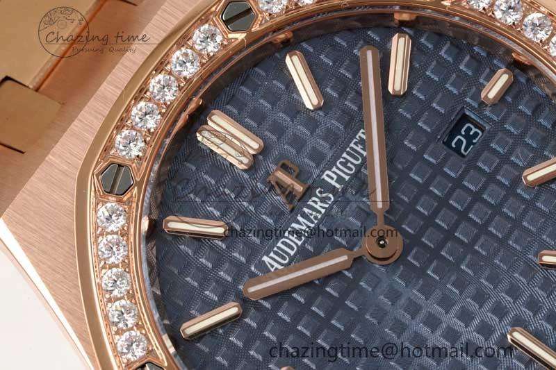 Royal Oak 33mm Ladies RG 8F Best Edition Blue Dial Diamonds Bezel on RG Bracelet Quartz Stylish 4786