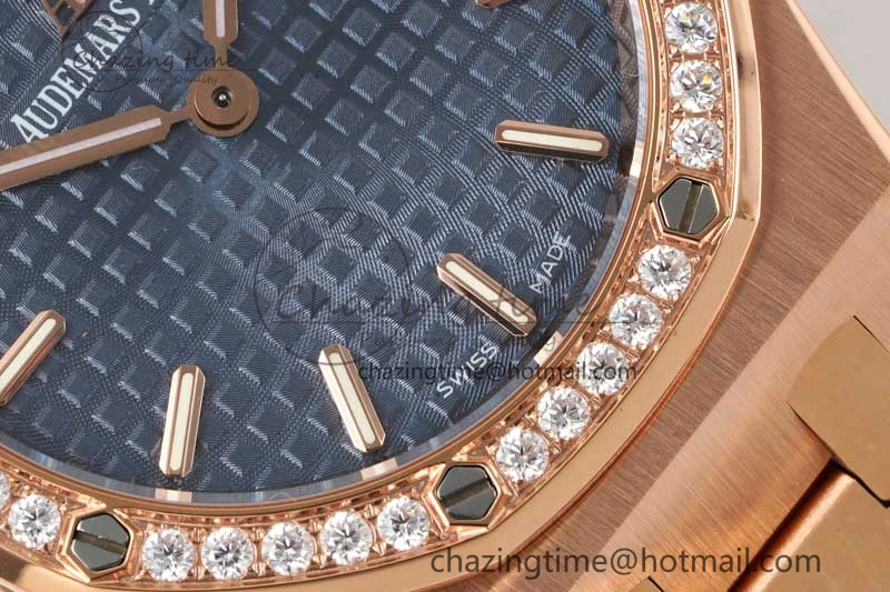 Royal Oak 33mm Ladies RG 8F Best Edition Blue Dial Diamonds Bezel on RG Bracelet Quartz Stylish 4786