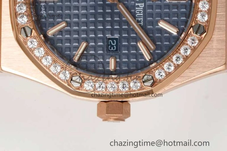 Royal Oak 33mm Ladies RG 8F Best Edition Blue Dial Diamonds Bezel on RG Bracelet Quartz Stylish 4786