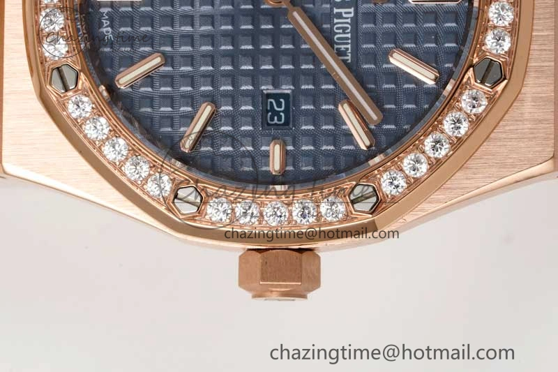 Royal Oak 33mm Ladies RG 8F Best Edition Blue Dial Diamonds Bezel on RG Bracelet Quartz Stylish 4786