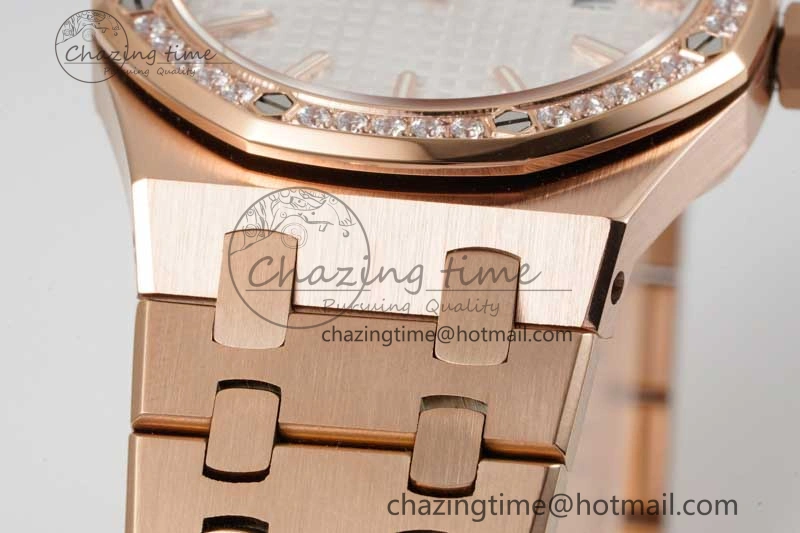 BestValue Royal Oak 33mm Ladies RG 8F Best Edition White Dial Diamonds Bezel on RG Bracelet Quartz 10256