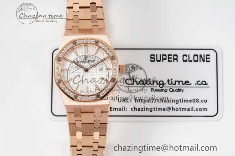 BestValue Royal Oak 33mm Ladies RG 8F Best Edition White Dial Diamonds Bezel on RG Bracelet Quartz 10256